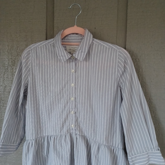Trovata Birds Of Paradis Striped Peplum SZ XS Top Button Collared Cotton Preppy - Picture 2 of 9